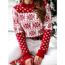Suéter de punto de manga larga con copos de nieve navideños