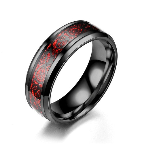 Dragon Inlay Comfort Fit Stainless Steel Rings For Men