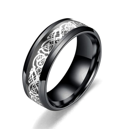 Dragon Inlay Comfort Fit Stainless Steel Rings For Men