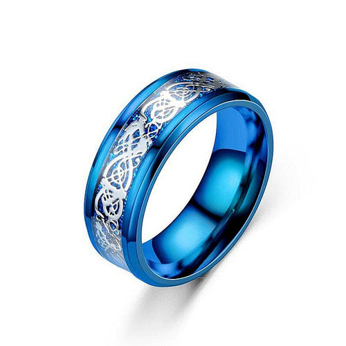 Dragon Inlay Comfort Fit Stainless Steel Rings For Men