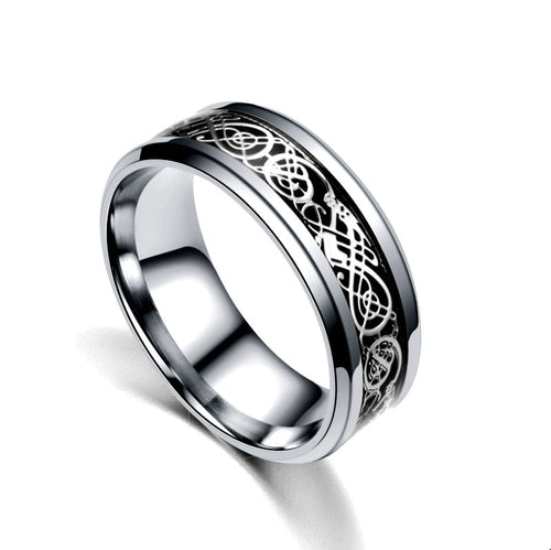 Anillos de acero inoxidable Dragon Inlay Comfort Fit para hombres 