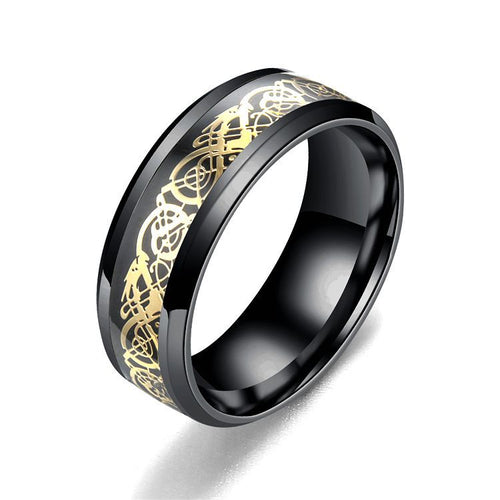 Dragon Inlay Comfort Fit Stainless Steel Rings For Men