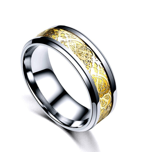 Dragon Inlay Comfort Fit Stainless Steel Rings For Men