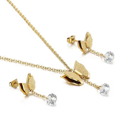 Stainless steel jewelry Sets Lovely Butterfly Charm Necklace Earrings