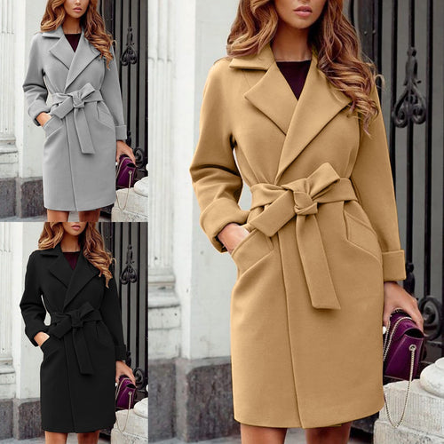 Autumn/Winter Fashion Slim Fit Waistband Polo Collar Woolen Coat
