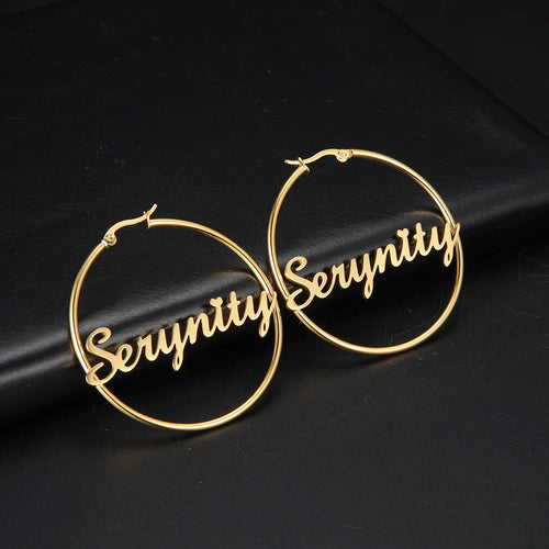 Custom Name Hoop Earrings Stainless Steel Jewelry