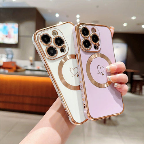 Luxury Magsafe Magnetic Cute Plating Frame Phone Case For iPhone Lens Protective Cover
