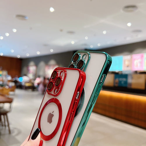 Luxury Magsafe Plating Frame Transparent  Case For iPhone Protective Cover