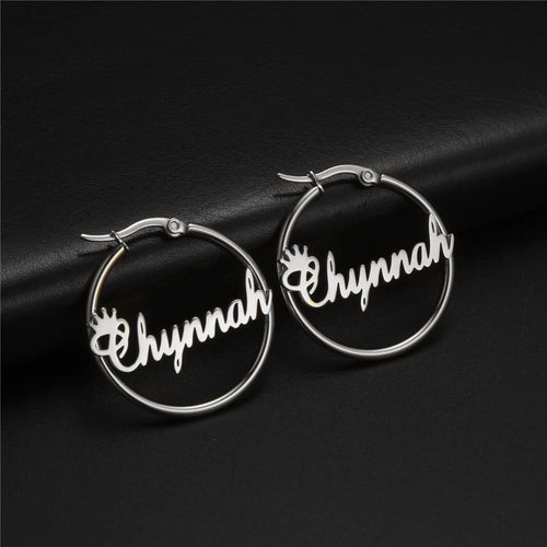 Custom Name Hoop Earrings Stainless Steel Jewelry