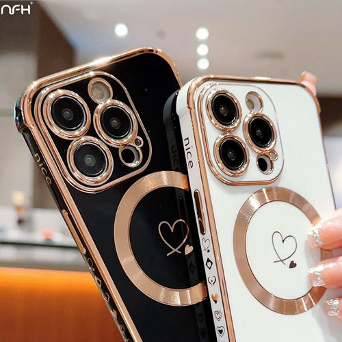 Luxury Magsafe Magnetic Cute Plating Frame Phone Case For iPhone Lens Protective Cover