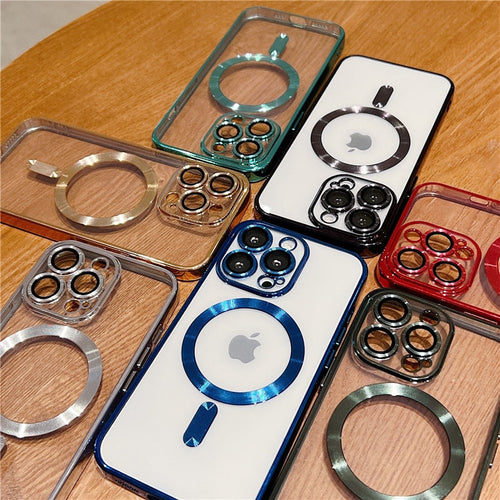 Luxury Magsafe Plating Frame Transparent  Case For iPhone Protective Cover