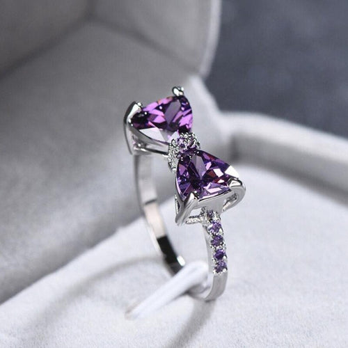 Purple Zircon Rings Luxury Crystal Bow