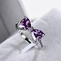 Purple Zircon Rings Luxury Crystal Bow