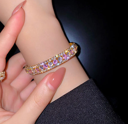 White and pink crystal zirconia hoop bracelet