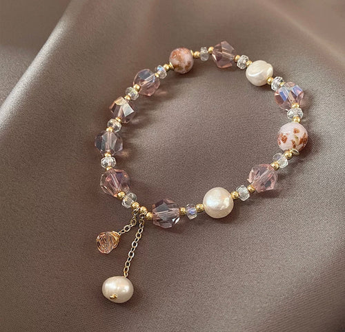 Natural pearl and crystal bracelet
