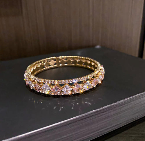 White and pink crystal zirconia hoop bracelet