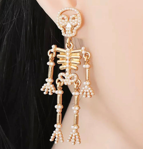 Fashion Skeleton Earrings with Pearls