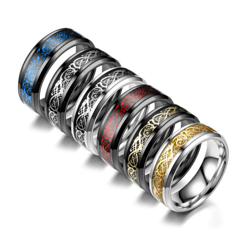 Dragon Inlay Comfort Fit Stainless Steel Rings For Men