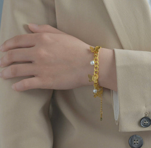 Chunky Butterflies and Pearl Bracelet