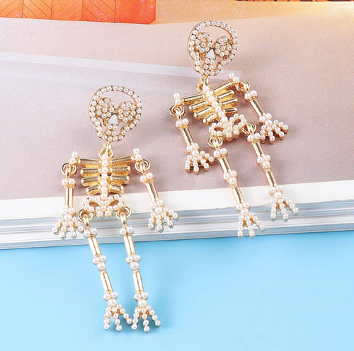 Fashion Skeleton Earrings with Pearls