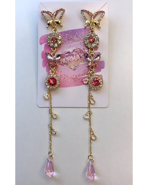 Long pink butterfly earrings