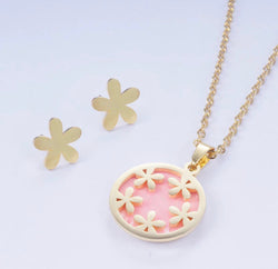 Pink Flower Stainless Steel Set