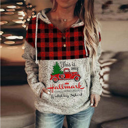 Women's Plaid Printed Hoodie - Christmas
